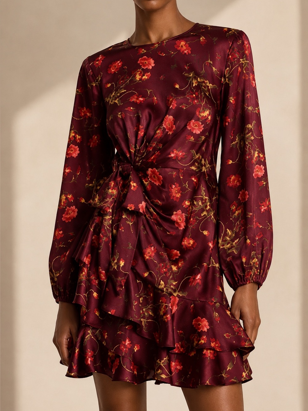 New Cinq a Sept Alice Floral Long Sleeve Mini Dress Rhubarb Sz 12